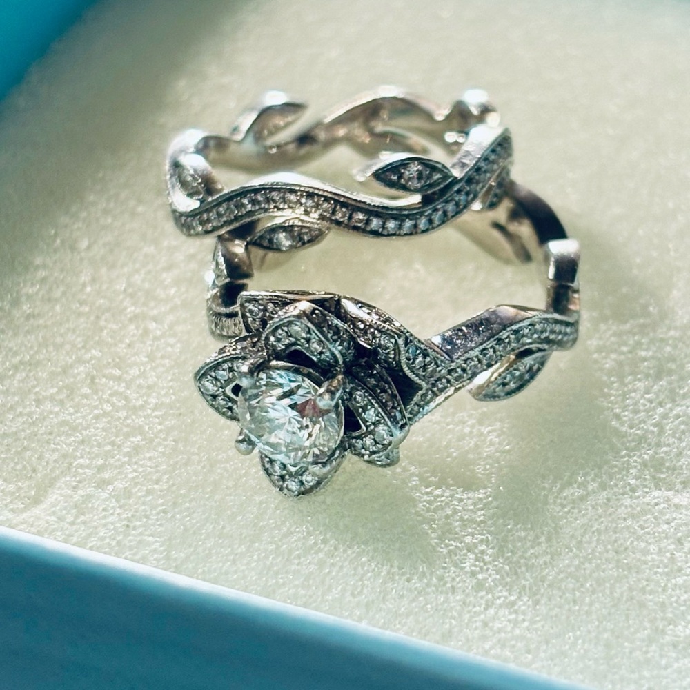 Custom-Beautiful Petra-Platinum Diamond Bridal Set-Lotus Flower Setting-EGL Cert